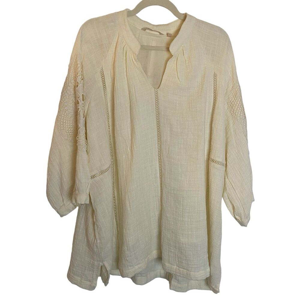 Soft Surroundings Womens Tunic Embroidered Size 3X Artsy Floral Gauzy Boho Lined